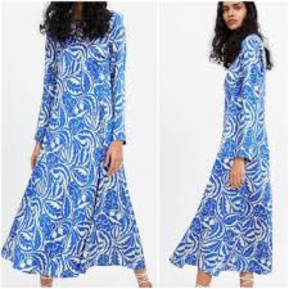 Zara Long Printed Dress - Satin Maxi Dress - Picture 14 of 15